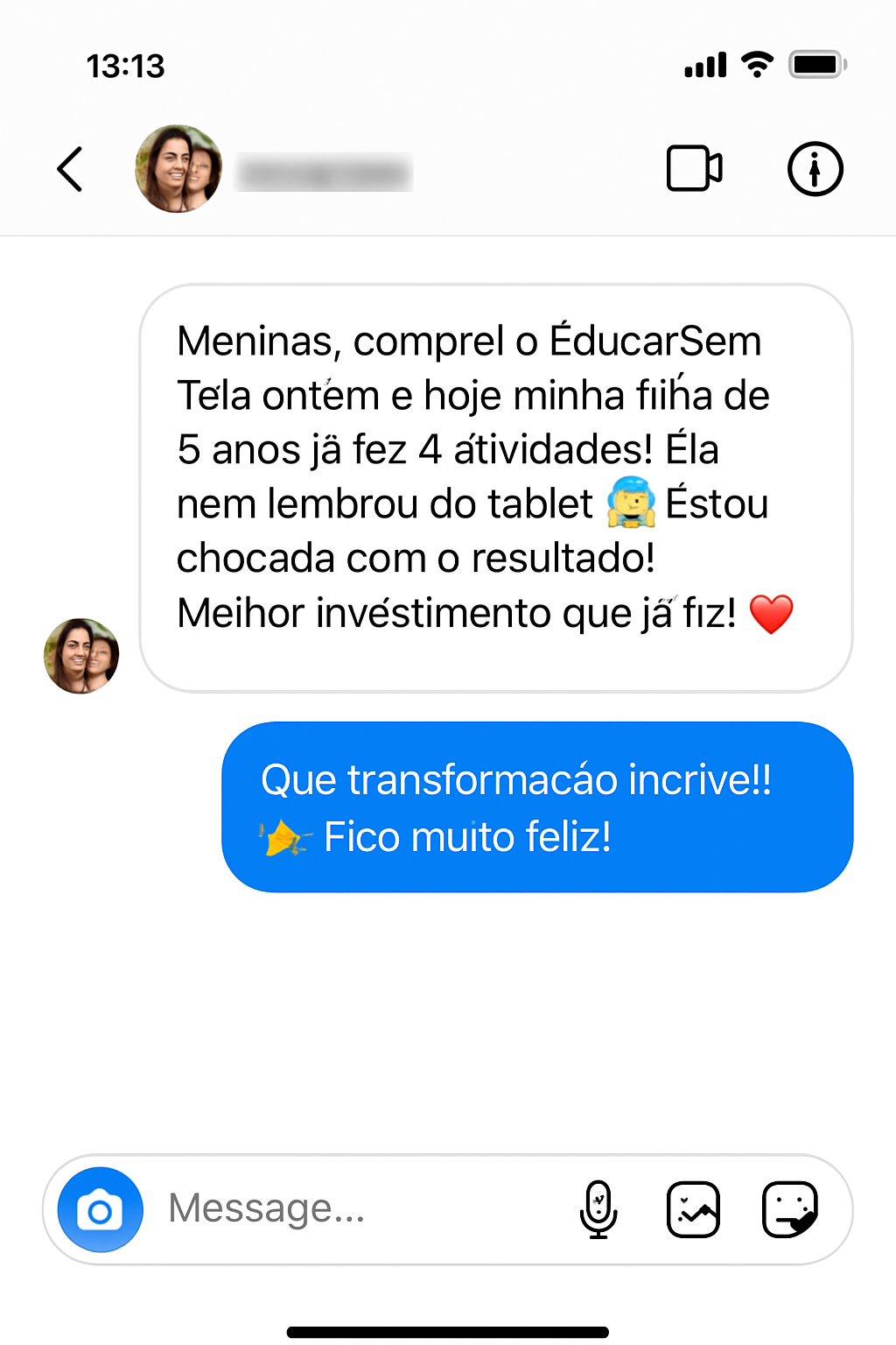 Conversa Instagram - Mãe satisfeita com resultados rápidos